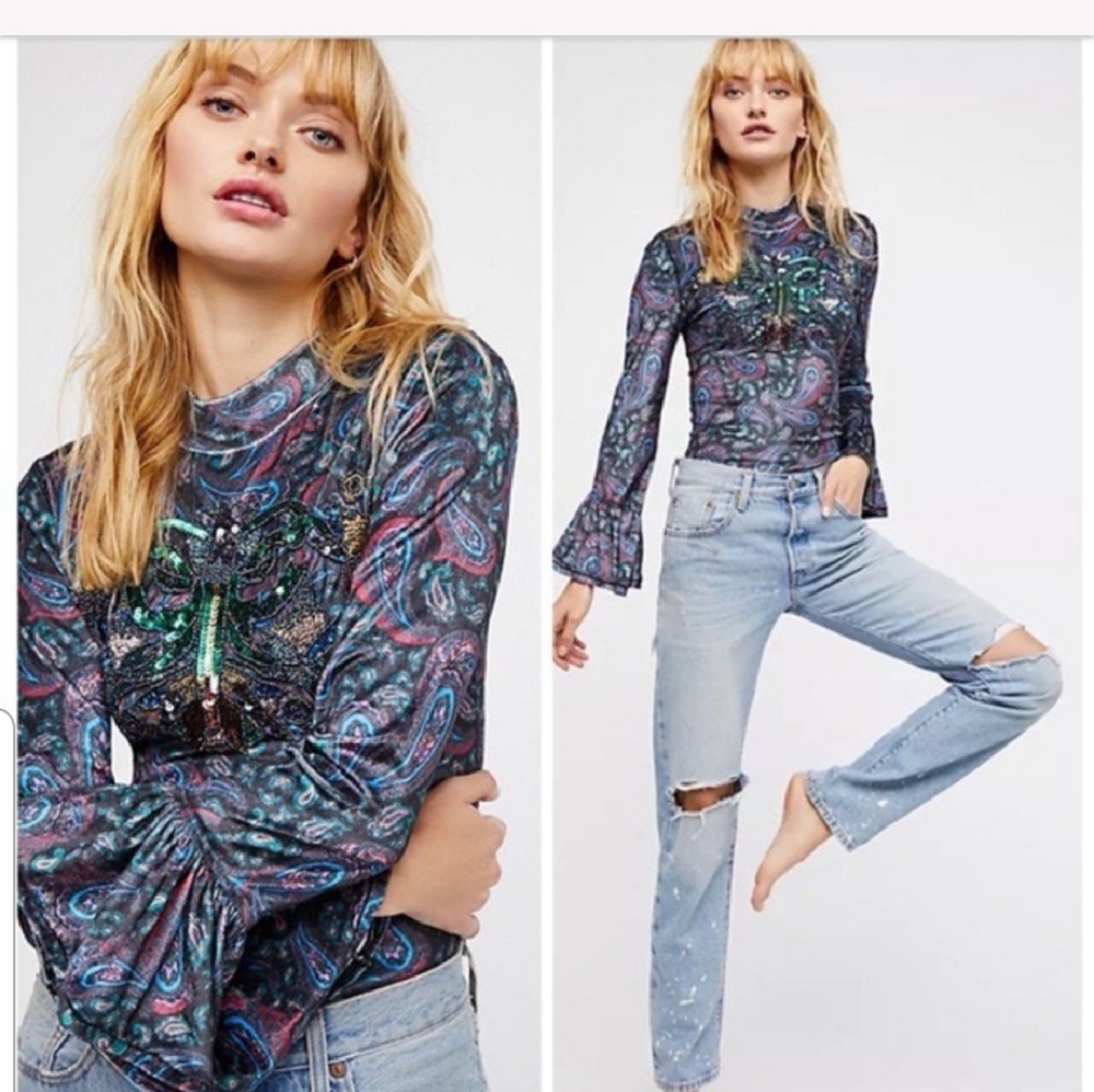 Free people velvet & sequin top
